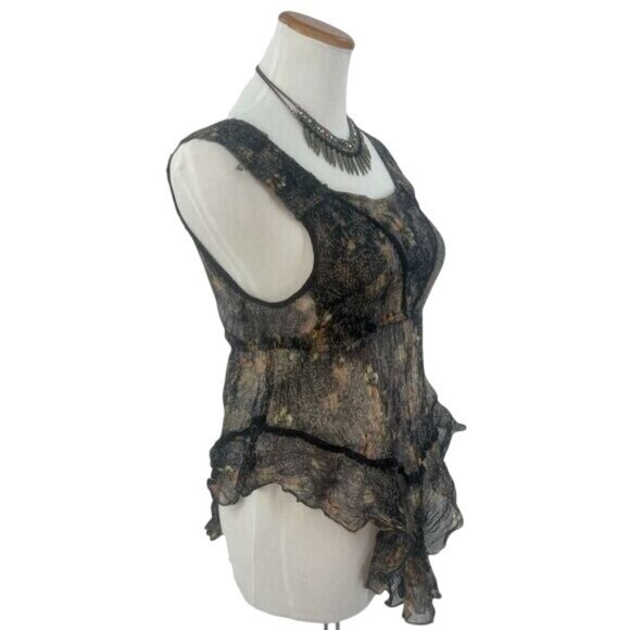 New Romantics X Anthropologie Moody Floral Asymmetrical Sheer Sleeveless Top - Picture 6 of 10
